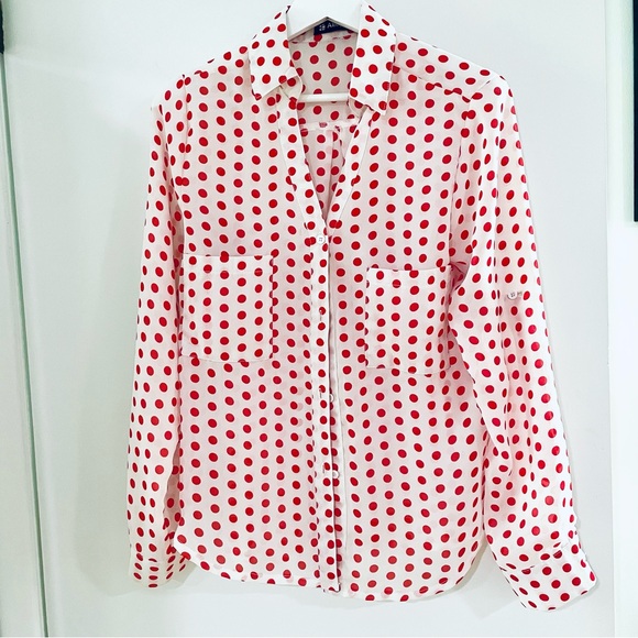 Allegra K Red White Polka Dot Blouse Top Size Medium - Picture 12 of 12